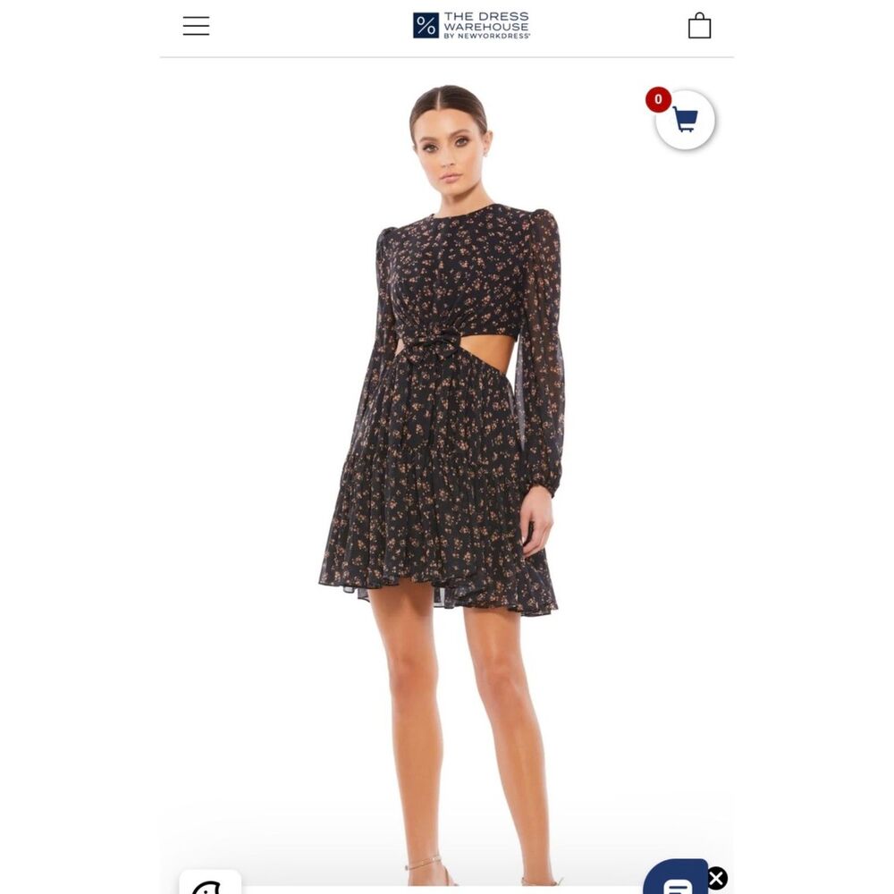 Mac Duggal Ieena Black Floral Cutout Mini Dress Size 0 NWT